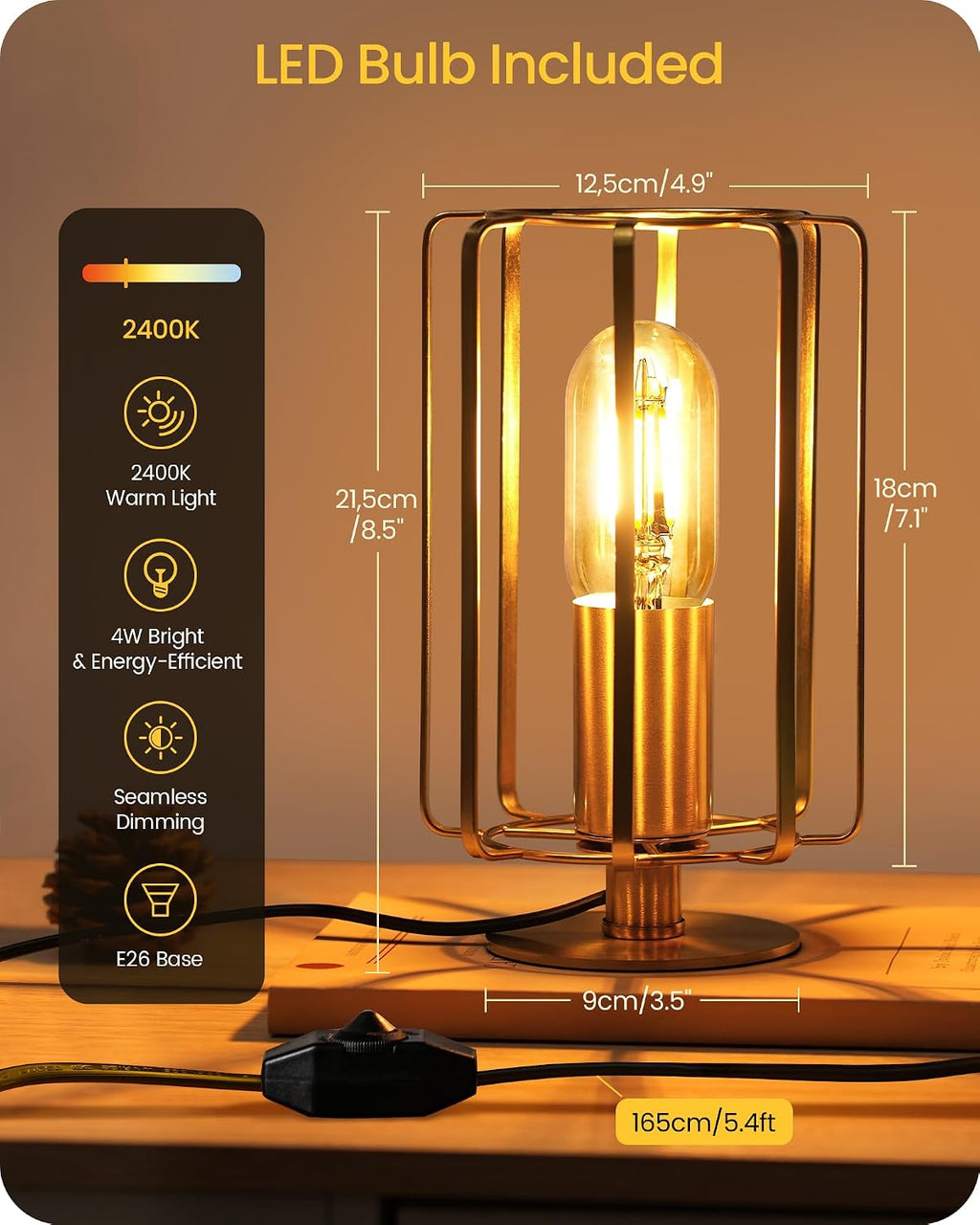 The Fable & Forge Vintage Brass Table Lamp with Warm Dimmable Light