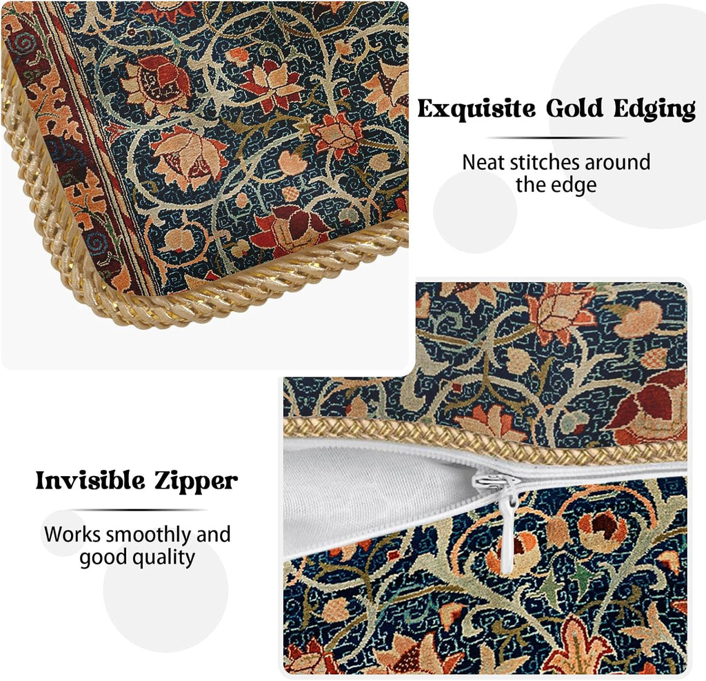 The Fable & Forge Burnt Orange & Navy Botanical Velvet Pillow Covers, Set of 2