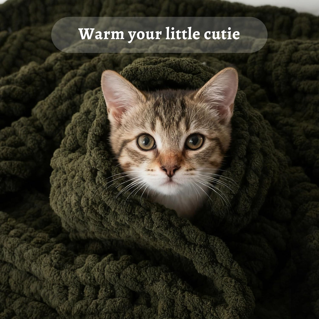 The Fable & Forge Olive Green Chunky Knit Throw Blanket, 50" x 60"
