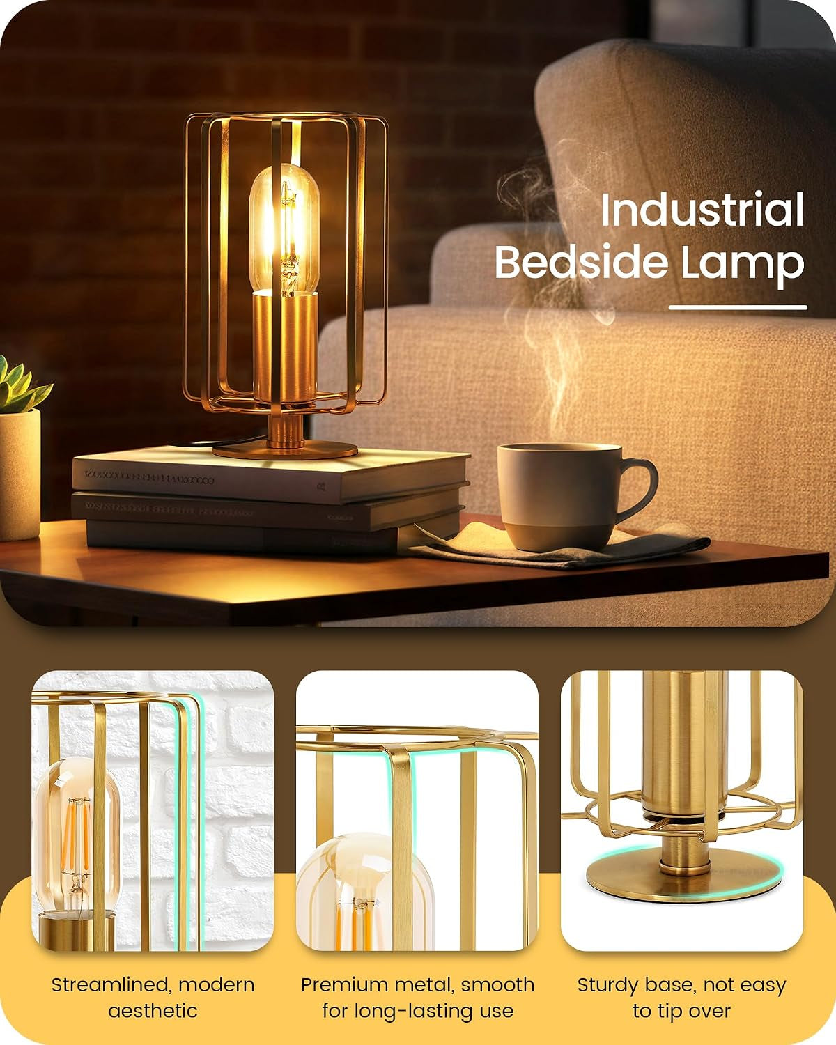The Fable & Forge Vintage Brass Table Lamp with Warm Dimmable Light