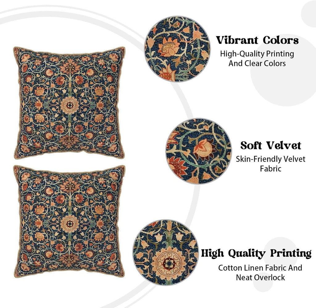 The Fable & Forge Burnt Orange & Navy Botanical Velvet Pillow Covers, Set of 2