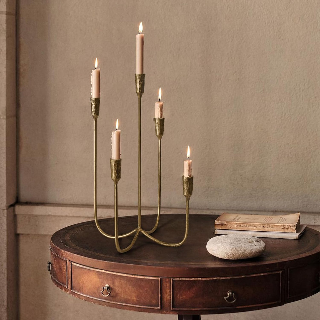 The Fable & Forge 5-Candle Brass Candelabra, 15 Inch