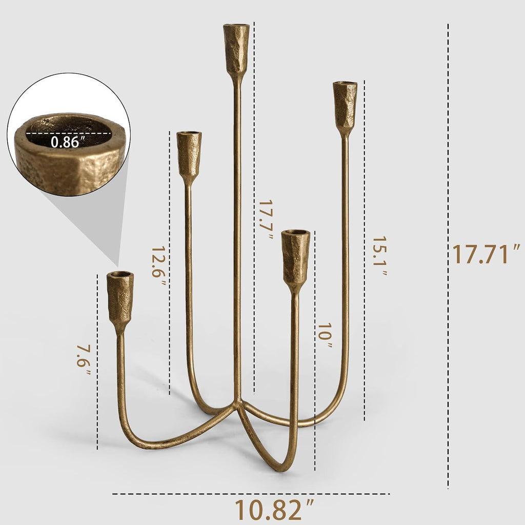 The Fable & Forge 5-Candle Brass Candelabra, 15 Inch
