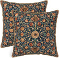 The Fable & Forge Burnt Orange & Navy Botanical Velvet Pillow Covers, Set of 2