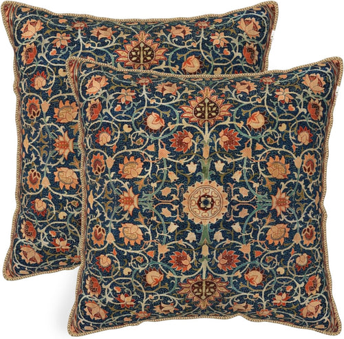The Fable & Forge Burnt Orange & Navy Botanical Velvet Pillow Covers, Set of 2