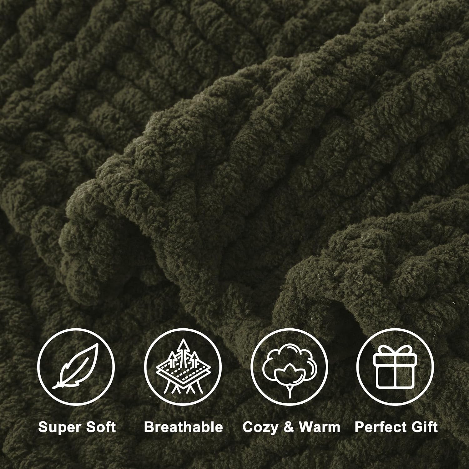 The Fable & Forge Olive Green Chunky Knit Throw Blanket, 50" x 60"